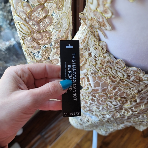 NWT Venus Gold Lace Open Back Midi Cocktail Dress Size 8 - Picture 12 of 13